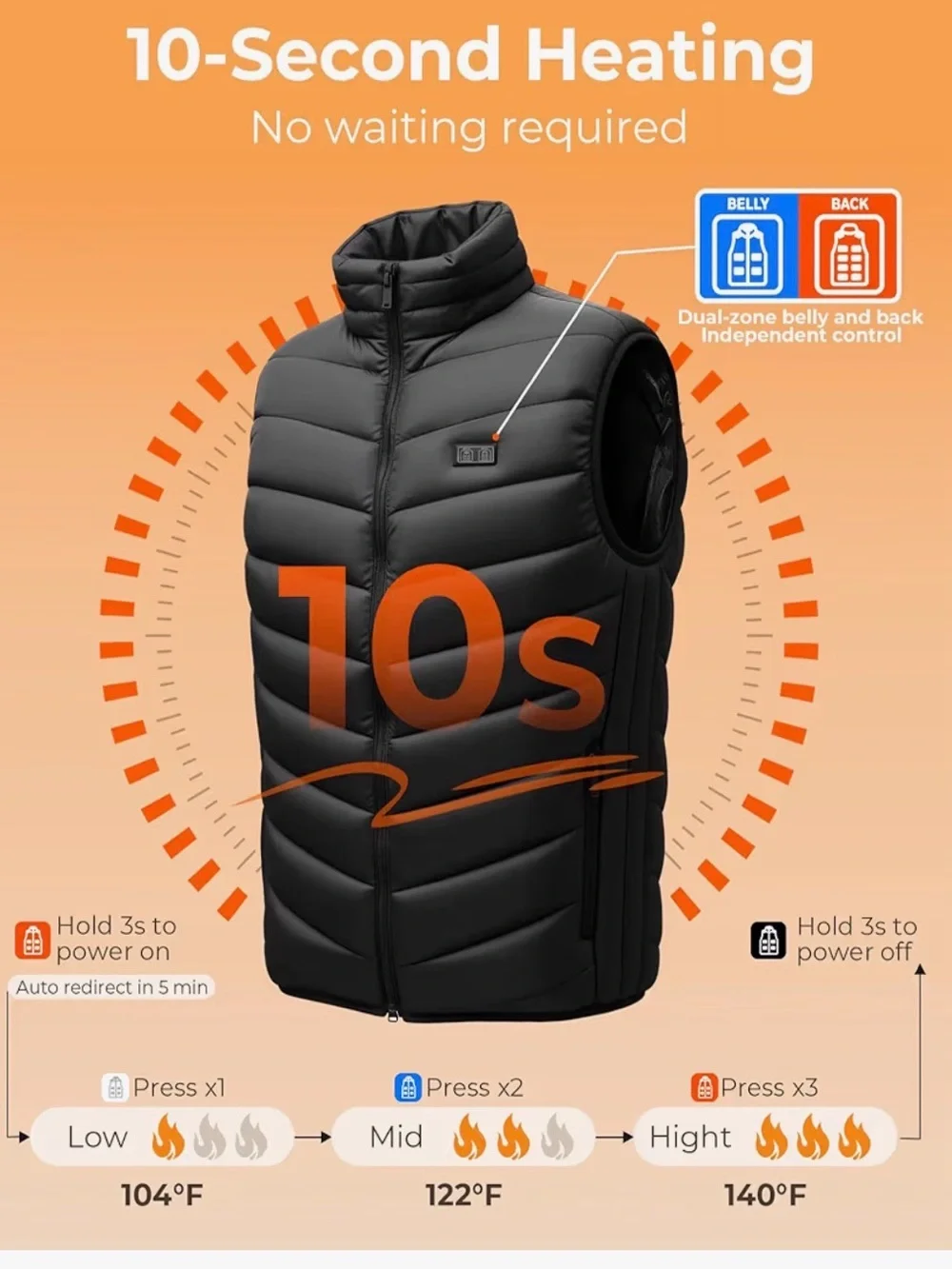Heated Black Vest with Neck and Back Panels - BZGG